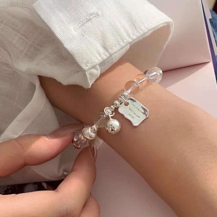 s925 sterling silver white crystal cat's eye round bead bracelet, a cool and refreshing women's ins style simple and versatile accessory Specification image