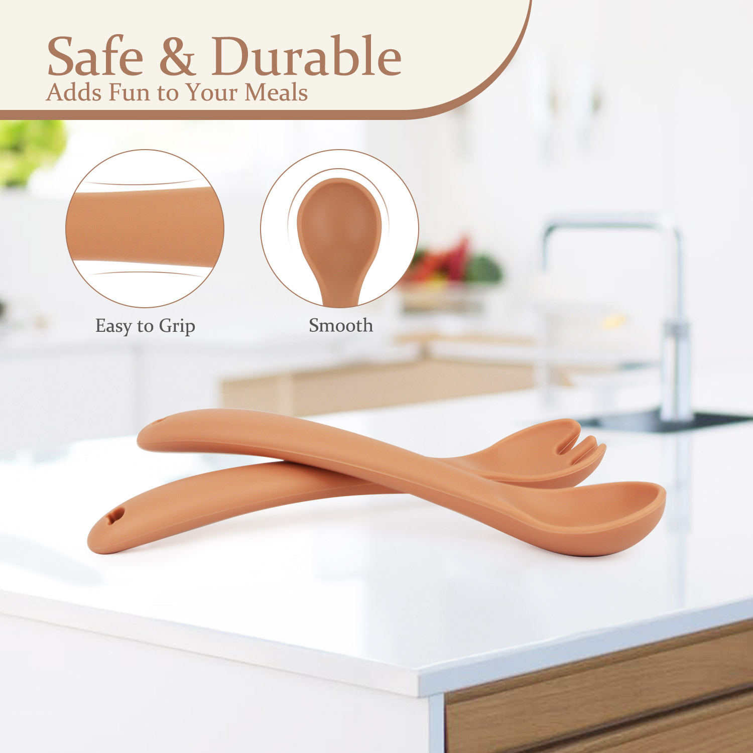 Children's complementary food soft-tipped silicone spoon, baby feeding spoon, feeding small curved spoon and fork, fruit puree feeding tableware, universal type Specification drawing