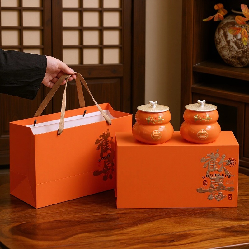 定制陶瓷茶叶罐创意葫芦罐红茶白茶欢喜礼盒水杯配置喜庆茶叶罐装