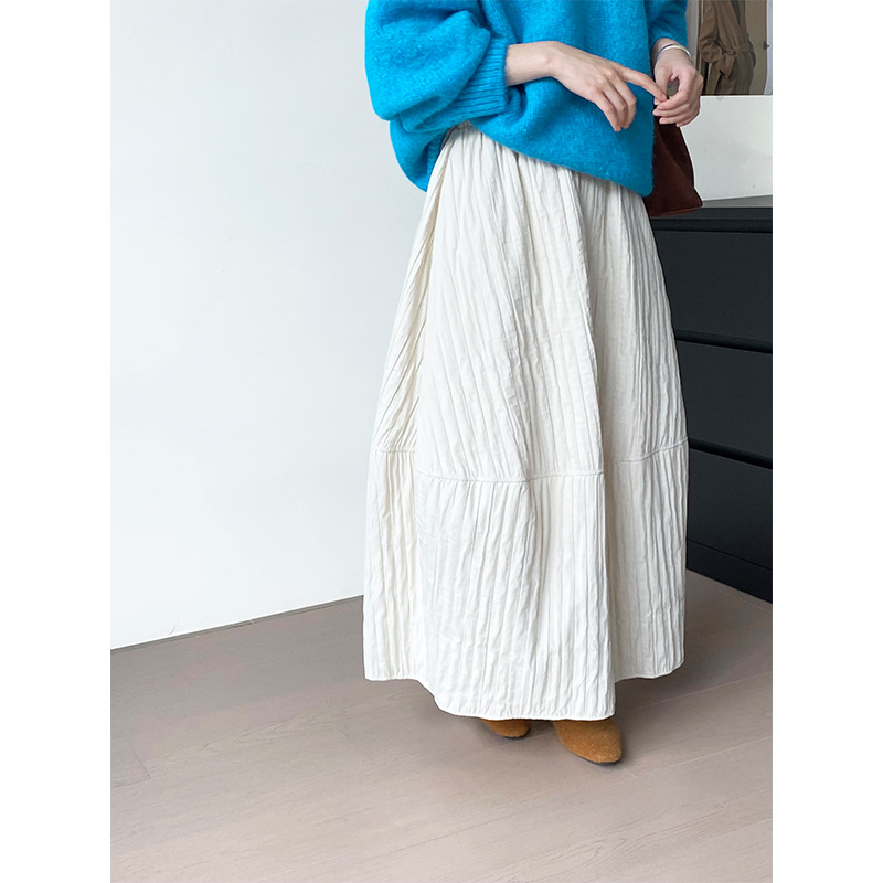 That cotton-like flower bud dress, Japanese autumn and winter quilted thread, versatile, warm and slimming half skirt, lantern dress for women, 2135-1 details Picture