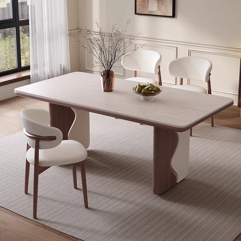 Star Factory wholesals cream wind tunnel stone rock plate dining table and chair sets, French retro solid wood dining tables, rectangular household dining tables Specification image