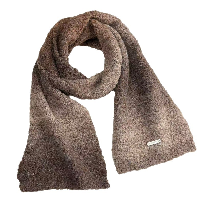 Korean-style color-blocking knitted wool scarf with gradient colors, versatile for autumn and winter, thickened looped gauze warm shawl, and a new women's scarf Item Picture