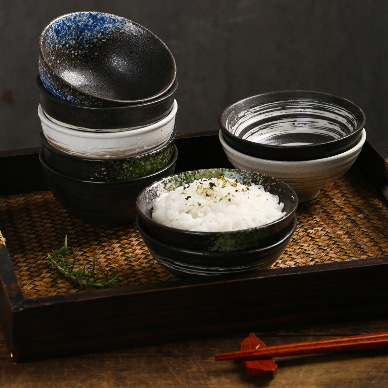 Wholesale Japanese ceramic bowls, 4.5-inch and 5-inch rice bowls, creative Japanese tableware, household and commercial soup bowls, restaurant tables details Picture