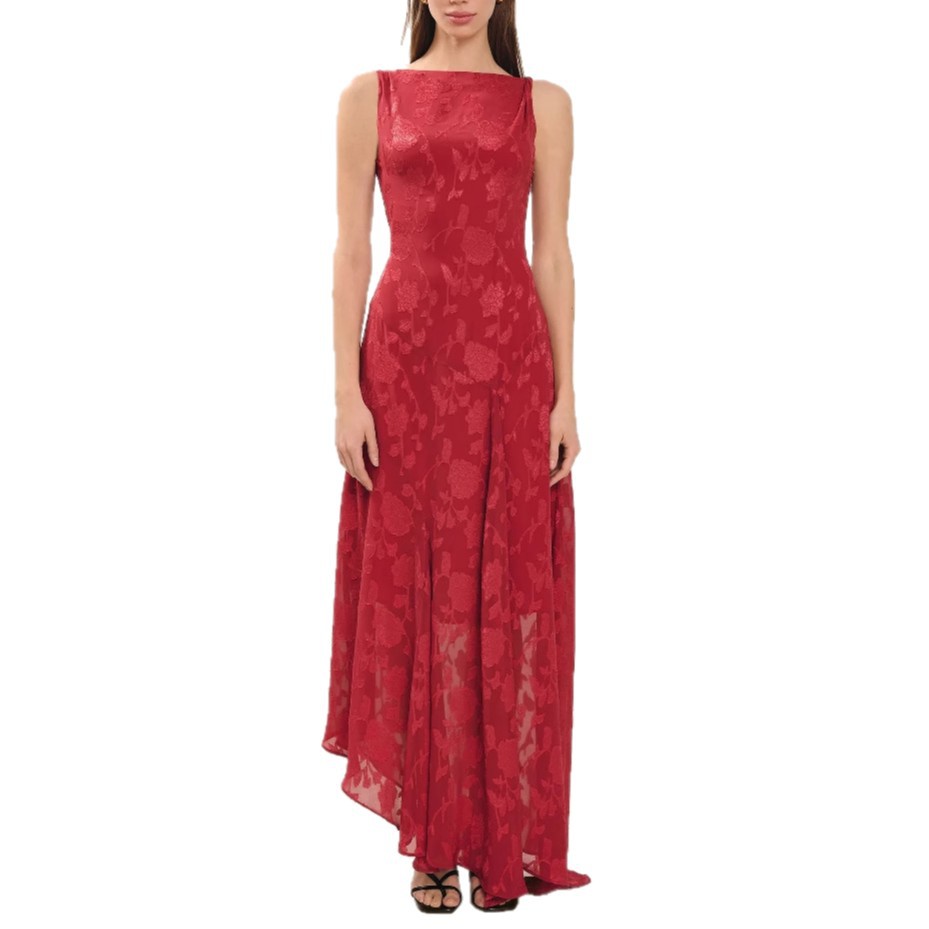 New style of European and American summer lace backless slimming jacquard red irregular dress for women in 2025 foreign trade Item Picture
