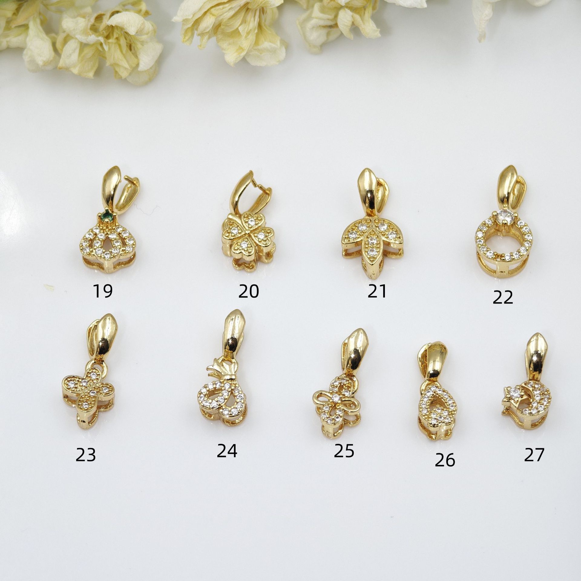 18k gold-plated micro-inlaid zircon diamond sunflower seed pendant, pendant head, jade clip, pendant head, diy jewelry accessory, jade clip, button details Picture