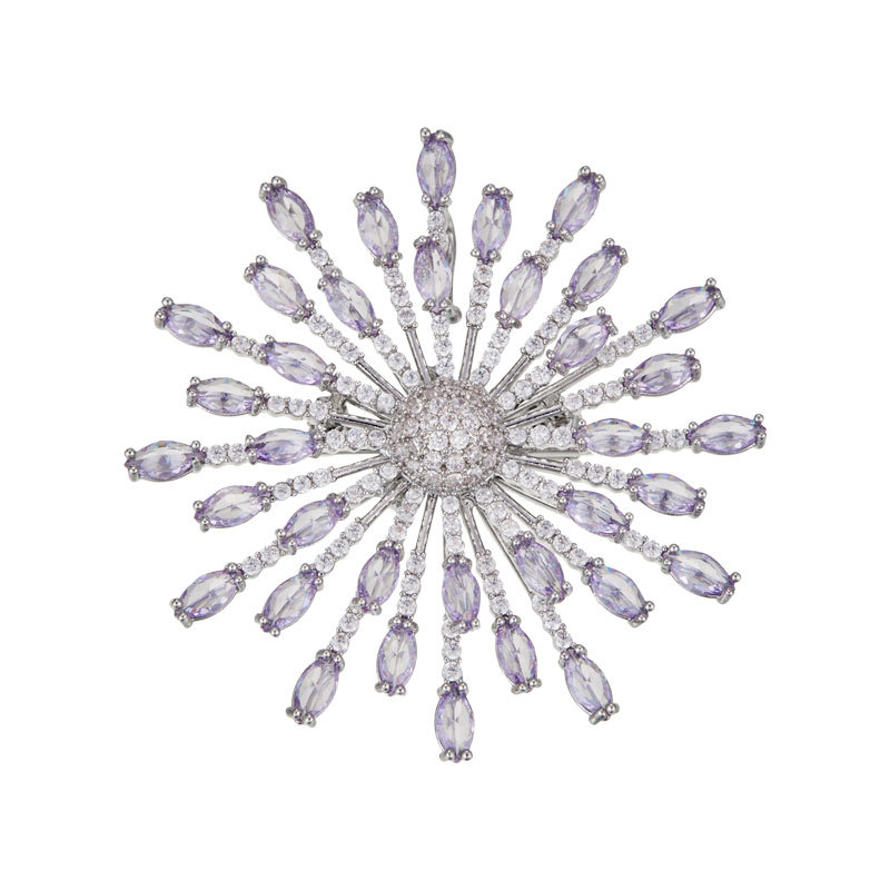 A light luxury amethyst firework brooch made of copper alloy with micro-inlaid zirconium, a fashionable, eye-catching and high-end clothing brooch bestseller Item Picture