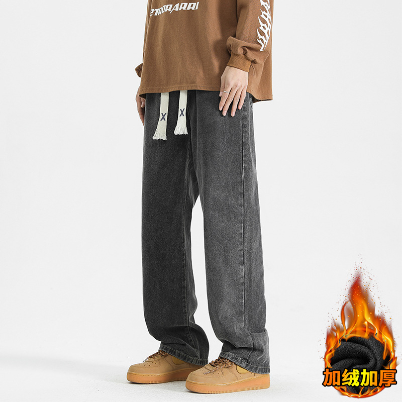 Men's winter season loose retro casual jeans, men's trendy brand teen American retro washed long pants details Picture