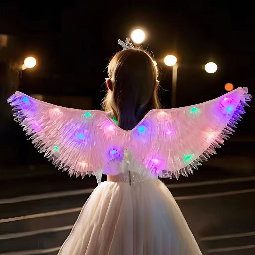 天使发光翅膀儿童成人布艺道具舞台女童背饰万圣节仙女翅膀