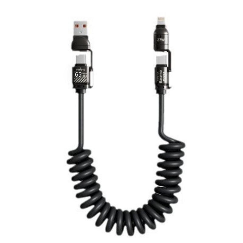 Crossover 4 en 1 65W cable de resorte aplicable para el coche apple carplay huawei coche pantalla de lanzamiento cable de datos espiral Item Picture