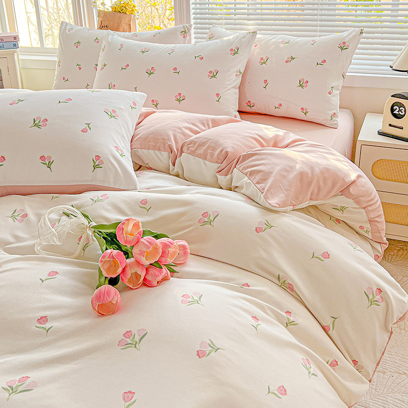 Soft, simple and fresh style quilt cover, pure cotton 60-piece four-piece bedding set details Picture
