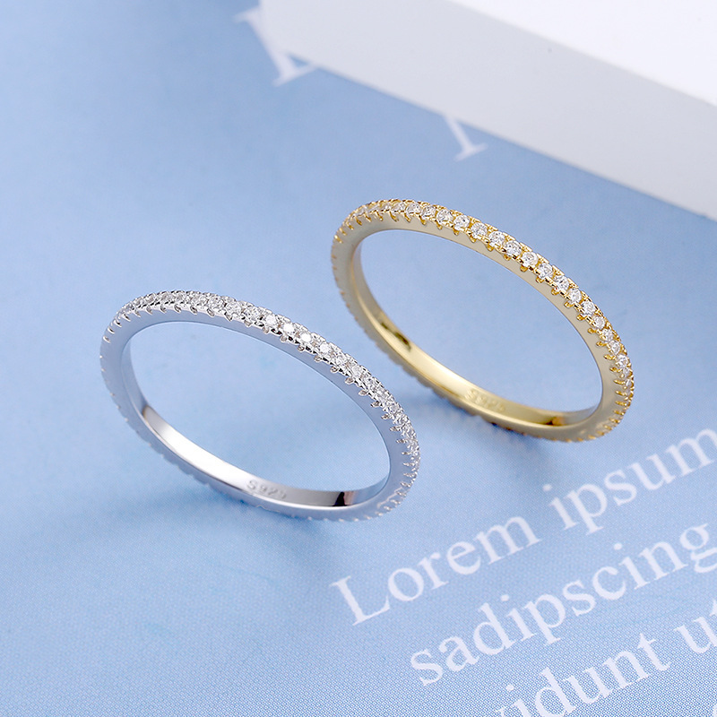 Geometric ring, electroplated full diamond, single-row diamond, ins, Japanese and Korean light luxury style, niche loose-fitting ring
