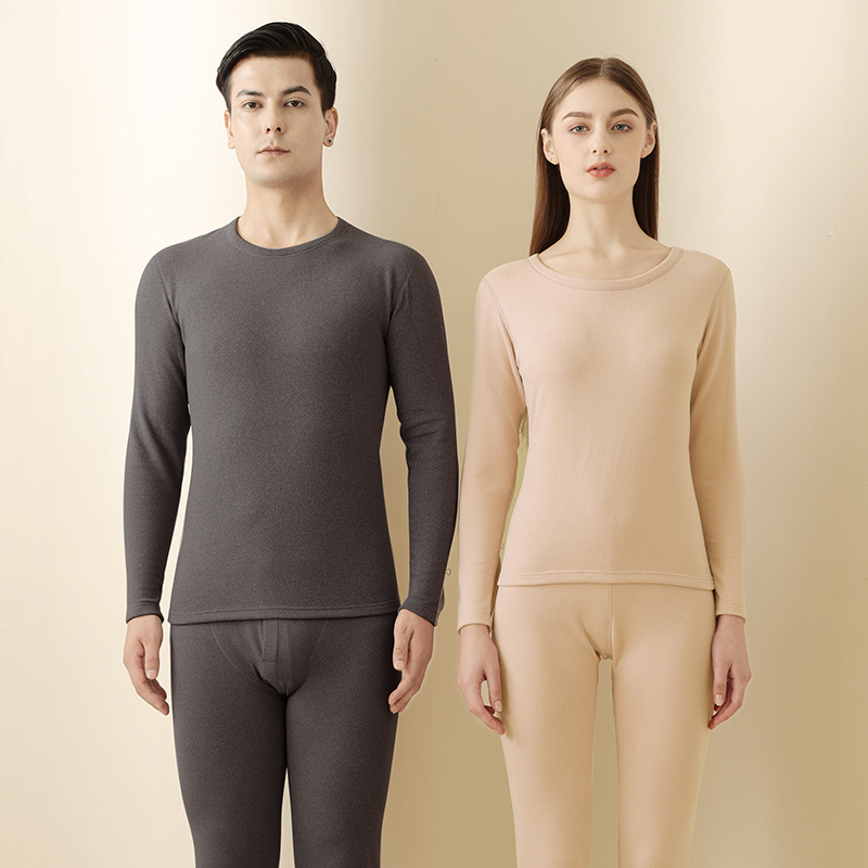 Wholesale of new autumn and winter men's and women's silk and cashmere warm round-neck underwear sets, double-sided fleece thermal jackets and thermal pants from the manufacturer Item Picture