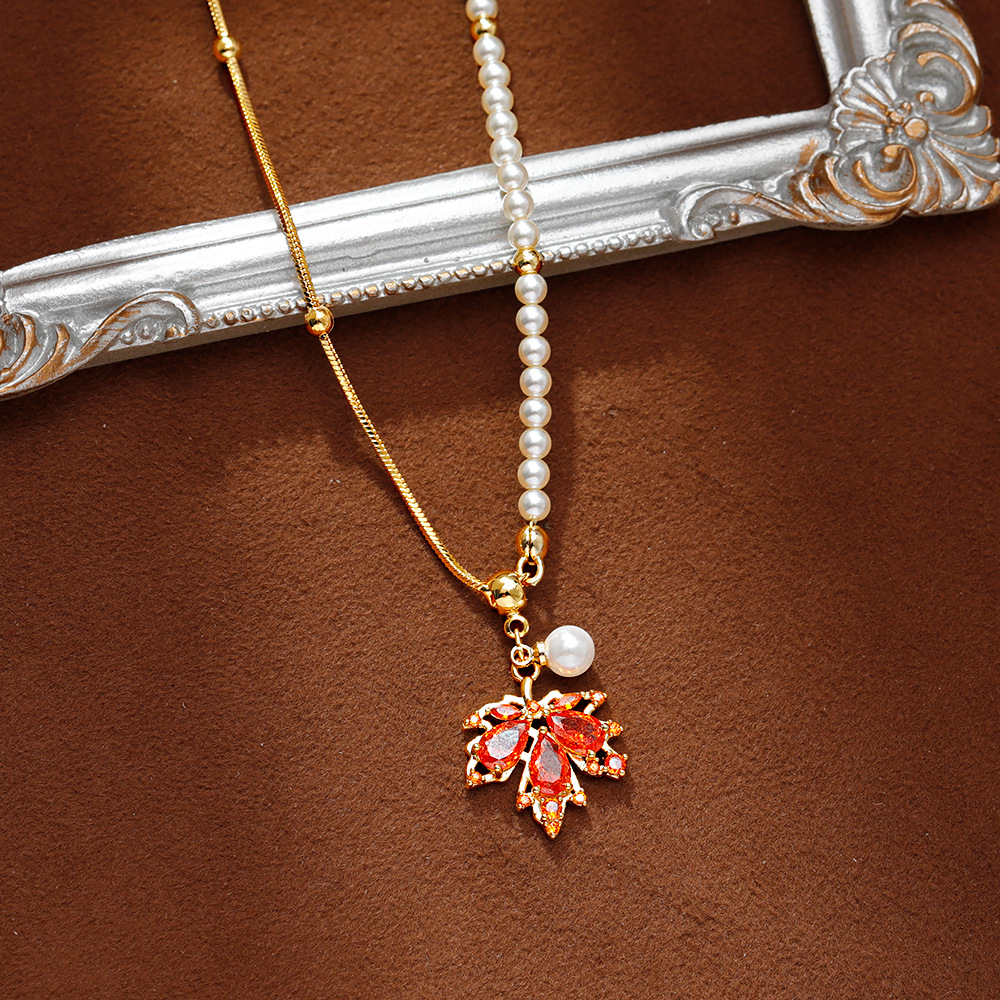 Hyacinth red arce leaf colgante collar mujer único collar de nicho diseño sentido gargantilla otoño invierno cadena de clavícula versátil tik yin boom Specification image