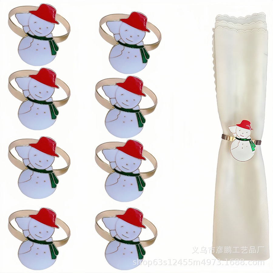 跨境圣诞餐巾环雪娃娃红帽餐巾扣节日聚会酒店餐桌装饰餐巾圈