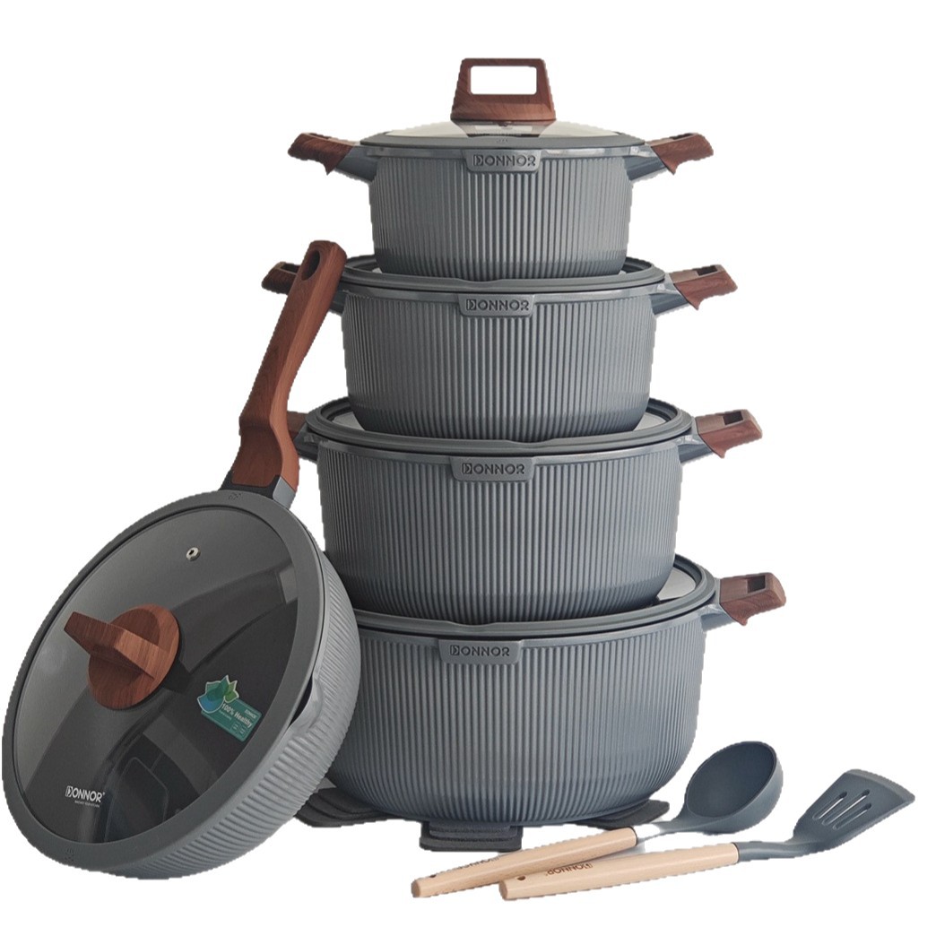 15pcs cookware set 15-piece non-stick pot set, tourmaline die-cast aluminum pot with double bottom and open flame universal Item Picture