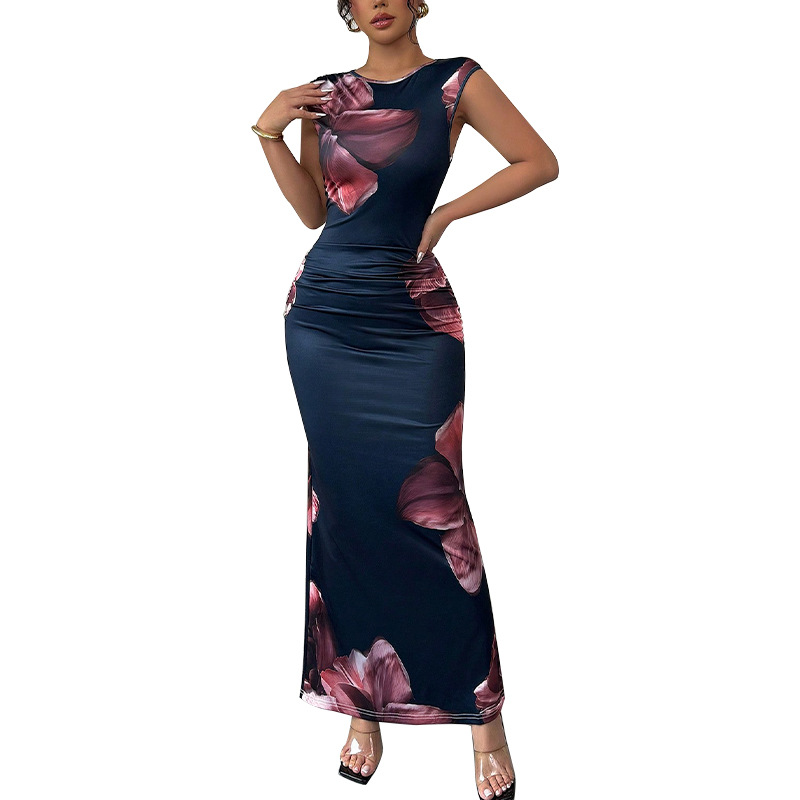 Ruihou 2025 Cross-border Foreign Trade European and American figure-hugging printed dresses, sleeveless one-step dresses, evening gowns, body-hugging long dresses, women's clothing Item Picture