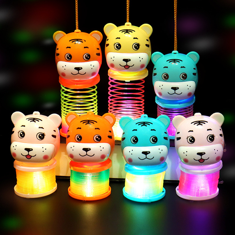 Tiger Year hand-held lantern Rainbow Ring 2022 Cartoon Tiger Glowing Elastic Rainbow Ring Spring Ring Toy wholesale
