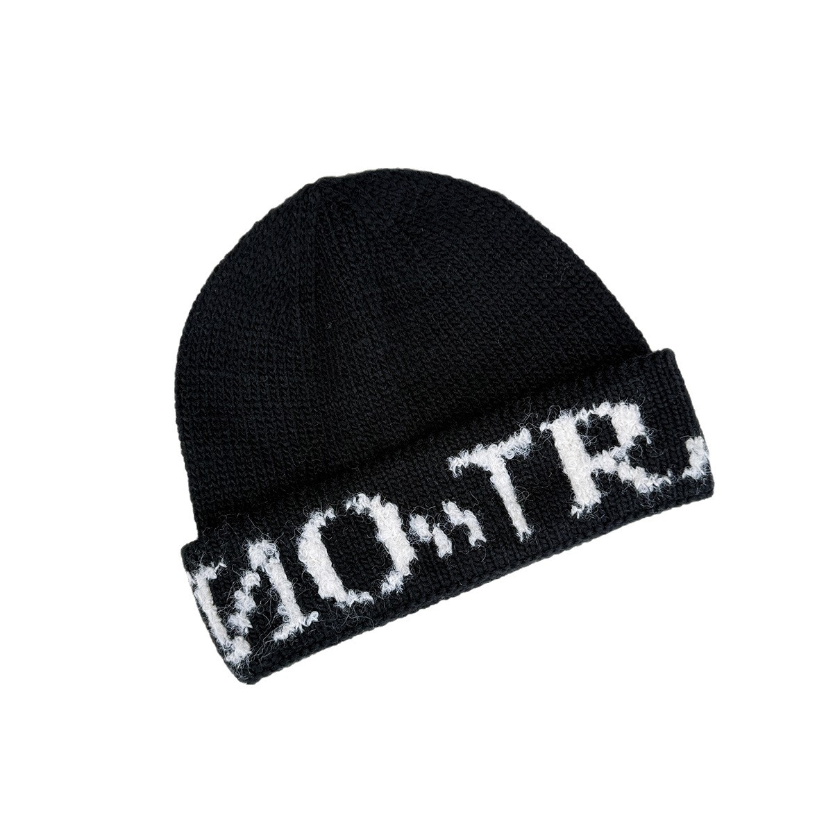 Korean style InS-style letter headwear, round face hat, small woolen knitted hat, warm head wrap for women in autumn and winter Item Picture