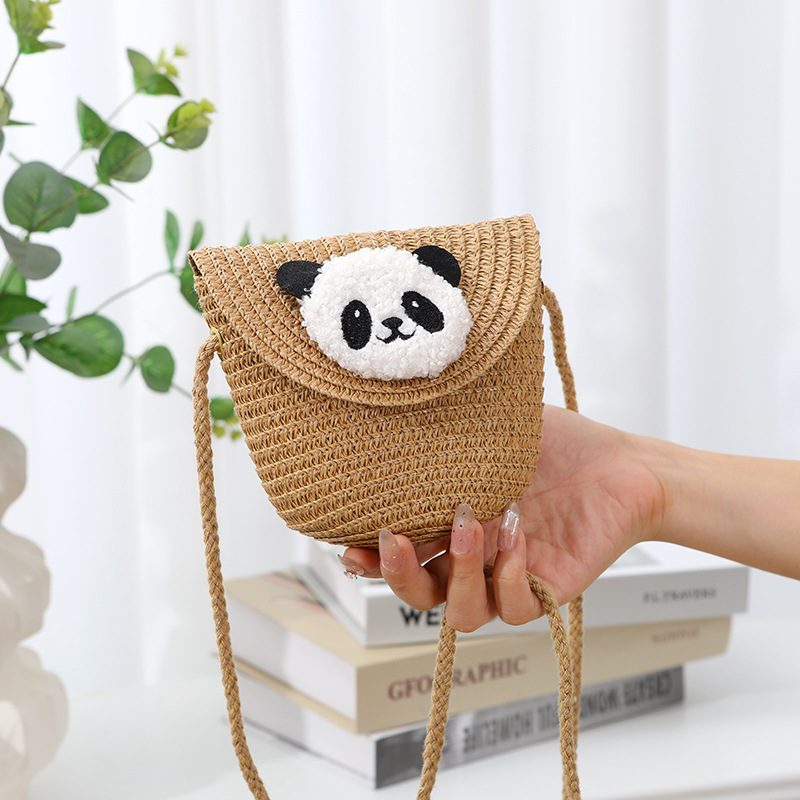 Cross-Border Straw Weaving Bag, Red Panda Straw Weaving Bag, Summer Beach Straw Weaving Bag, Mini And Cute Mobile Phone Crossbody Small Bag, Handmade Straw Weaving Bag Specification drawing