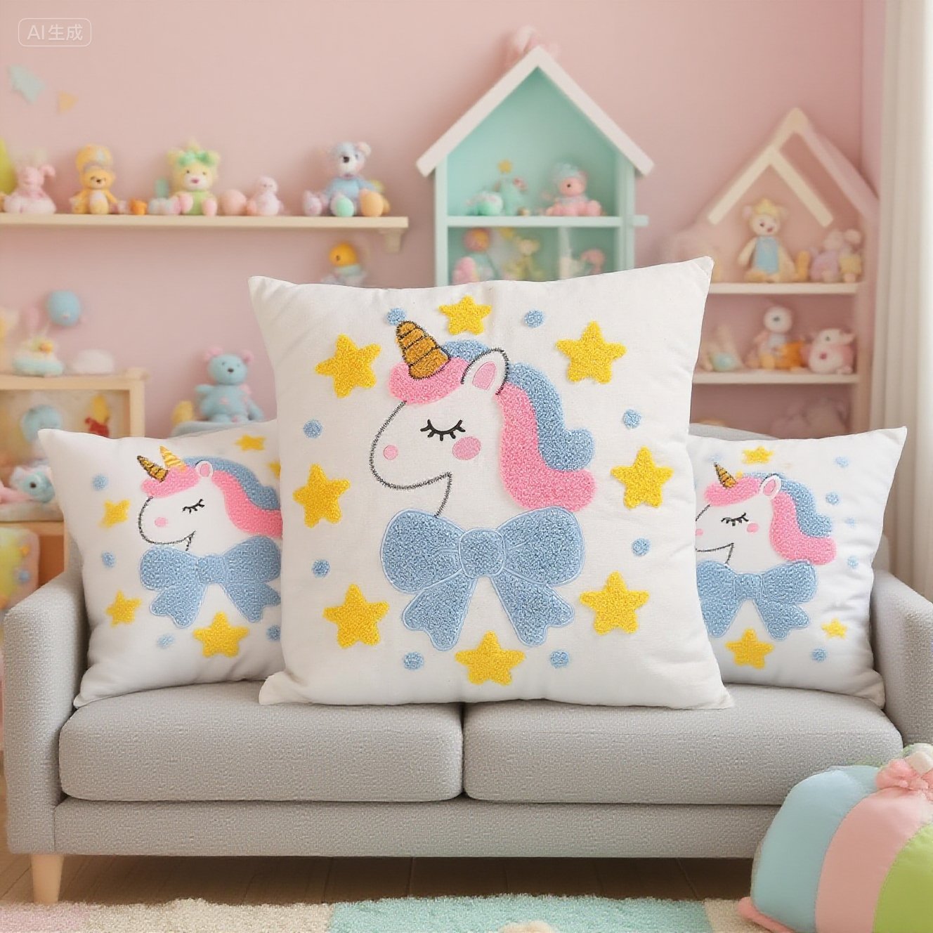 Cute cartoon embroidered cushions, adorable animal bay window cushions, living room sofa cushions, pillowcases, unicorn cushions Specification image