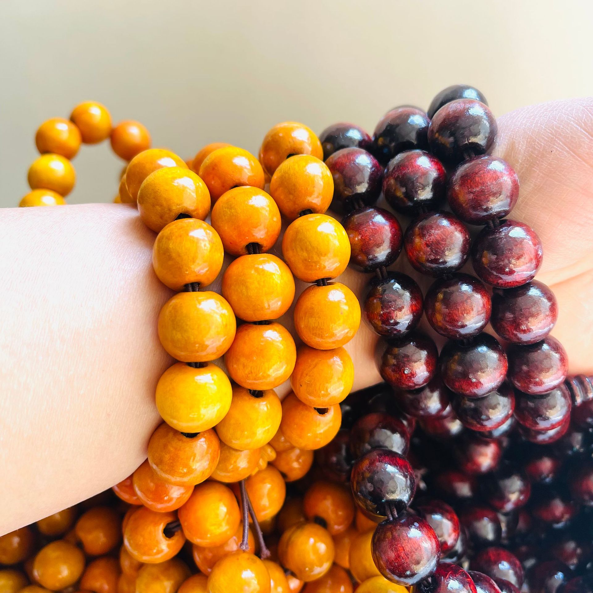 15mm wooden bead bracelet, vintage bead bracelet, round bead bracelet, men's and women's bracelet, wholesale 2 yuan