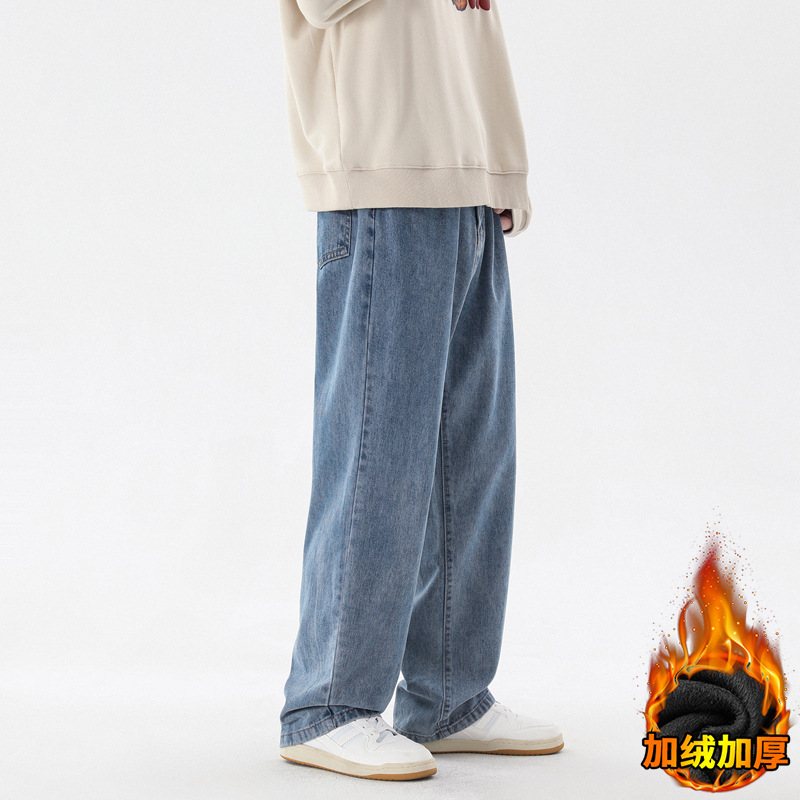 Black washed denim pants for men's winter 2025 new trendy brand casual long pants, versatile loose straight-leg pants details Picture