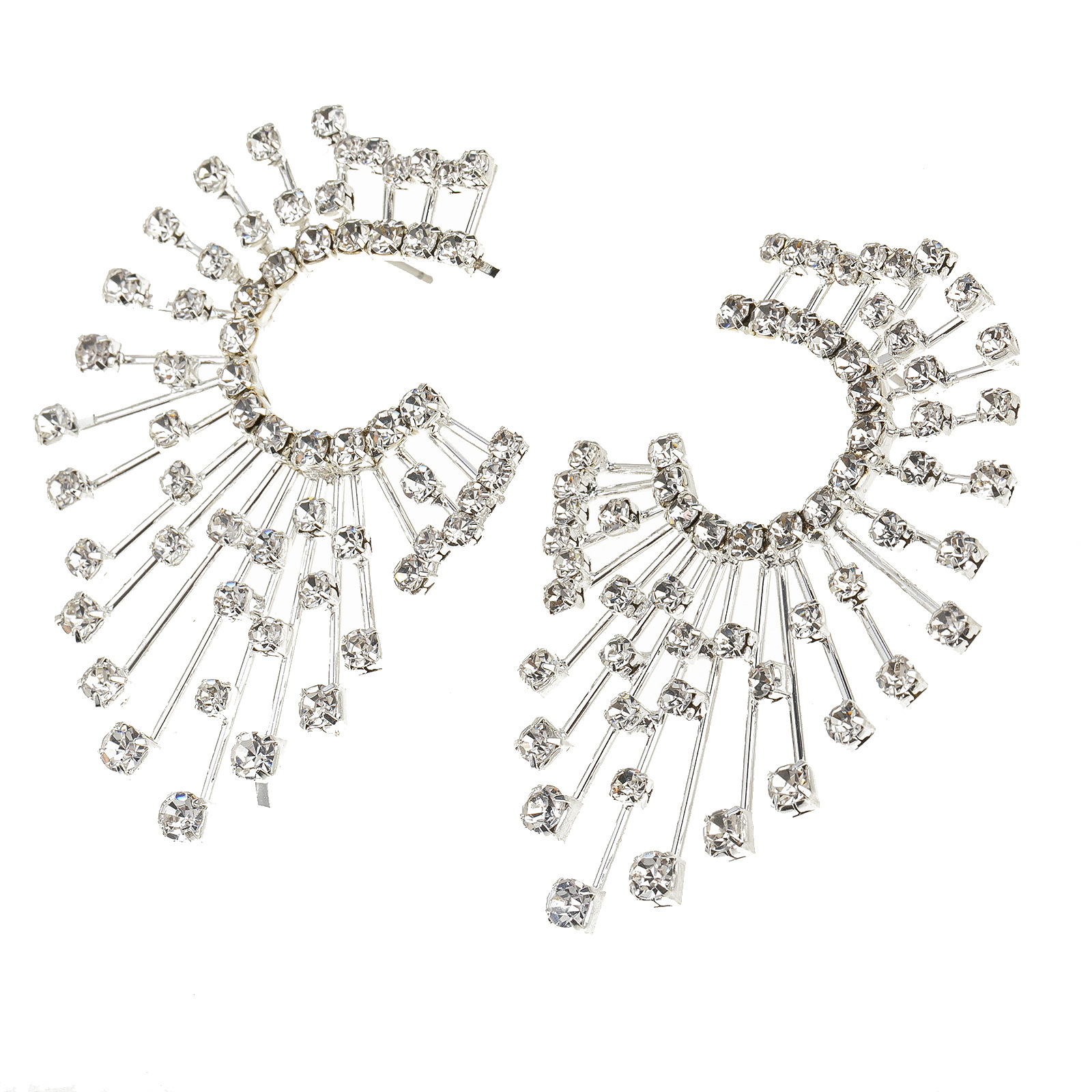 European and American cross-border novel design C-shaped full diamond large stud earrings for women, trendy and fashionable, shiny rhinestone earrings Specification drawing