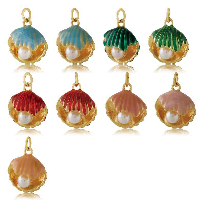 18K铜镀金滴油多彩贝壳铜项链挂件海洋系列吊坠DIY饰品配件