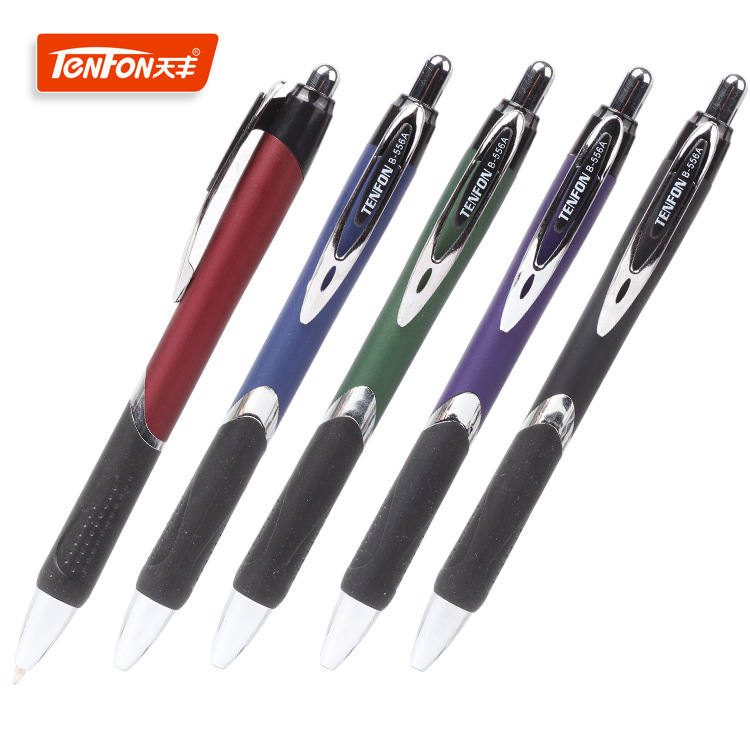 Tianfeng push-spring Ballpoint Pen 556A, foreign trade plastic Ballpoint pen, plastic semi-metal Ballpoint pen full figure
