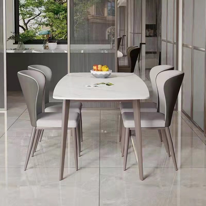 Italian light luxury leather dining chairs, home casual modern and simple stools, negotiation hotel restaurant soft-padded iron dining chairs details Picture