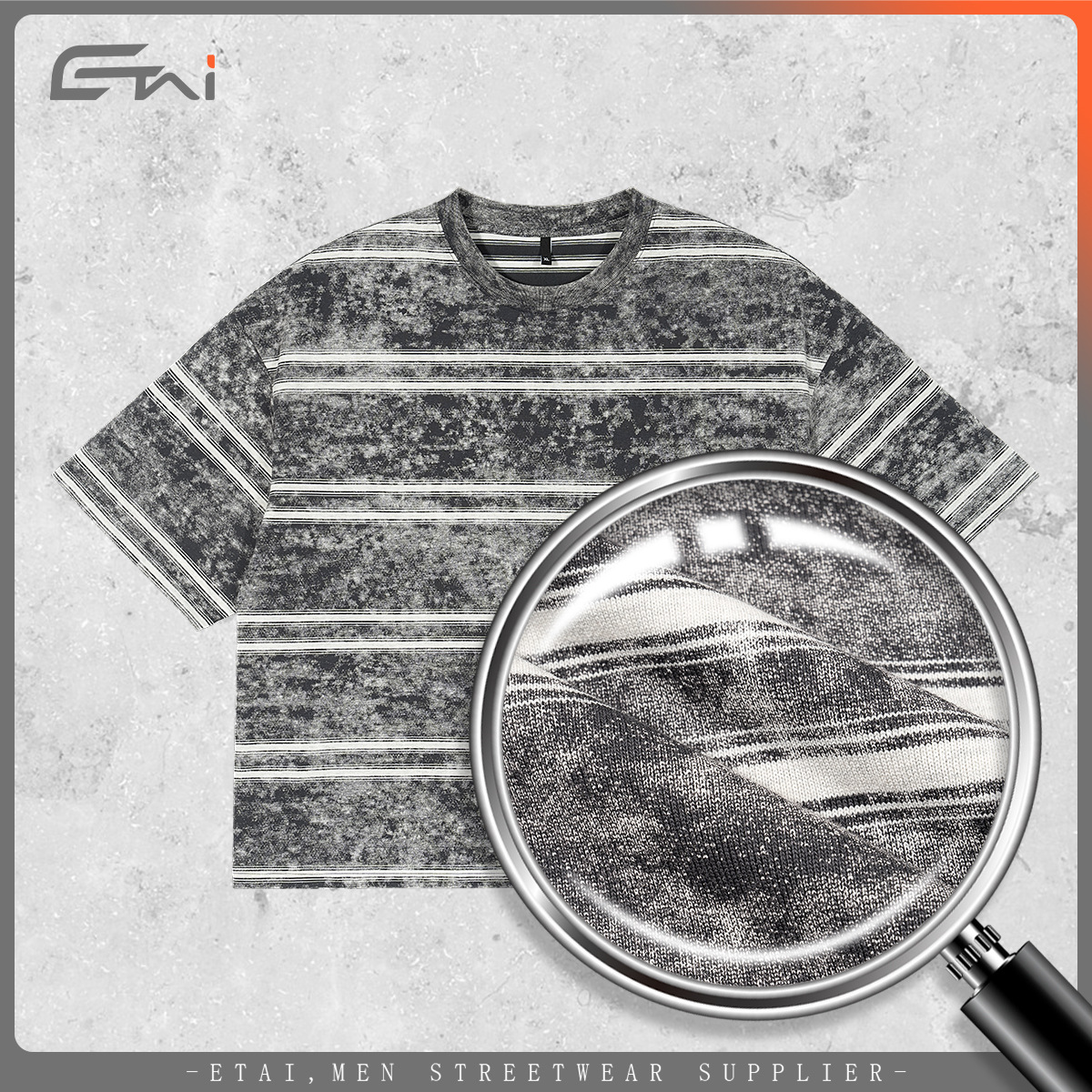 ETAI men's fashion brand summer short-sleeved retro striped T-shirt, short and loose style, casual and versatile Application Scenario