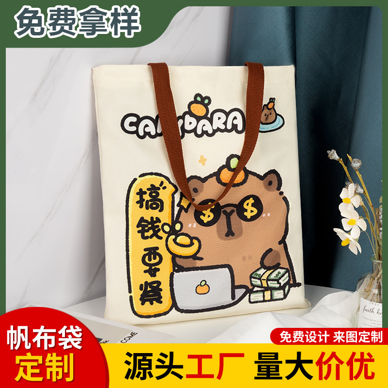 Customized canvas bags, hand-held non-woven bags, large-capacity shopping bags for students, best-selling items on Xiaohongshu, in an ins style details Picture