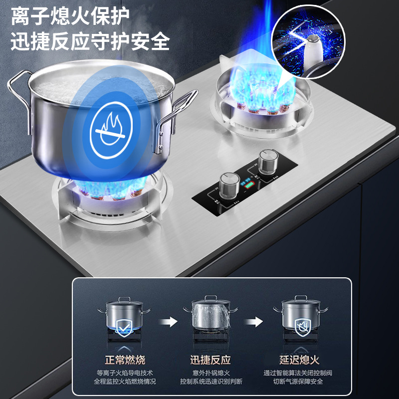Wholesale of household gas stoves, natural gas and liquefied gas stoves, stainless steel covered with glass panels, high-intensity double-burner gas stoves details Picture