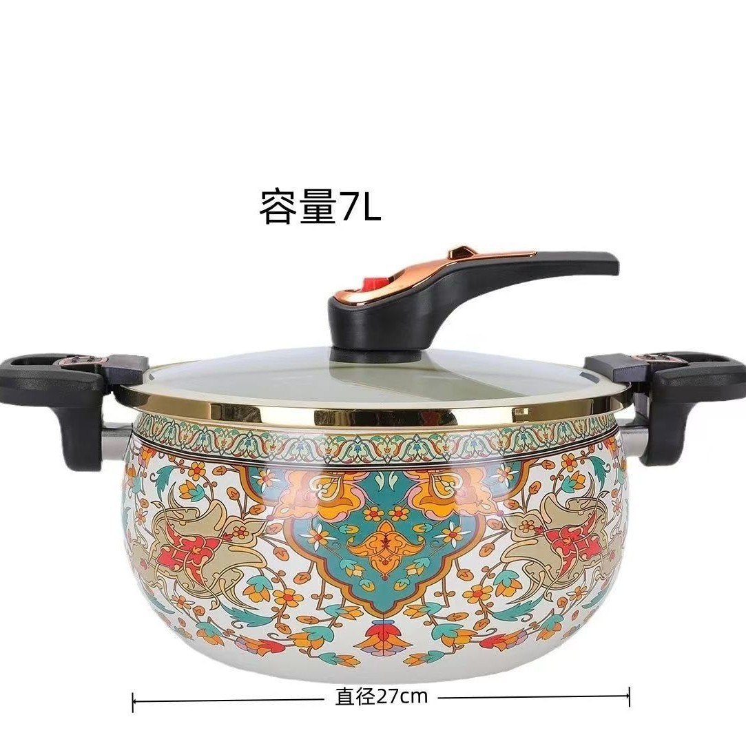 New enamel enamel micro-pressure pot 7L large capacity, flat-bottomed thickened double-ear enamel stew pot and soup pot, large capacity for household use Item Picture