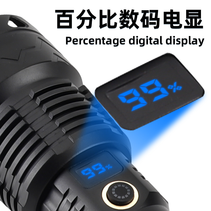 The new cross-border P70 LED flashlight with battery level display, retractable strong light, long battery life and aluminum alloy Specification image