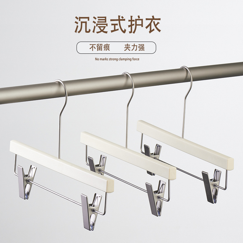 Wholesale wood-like off-white anti-slip and traceless clothes hangers for light luxury women's clothing stores Specification image