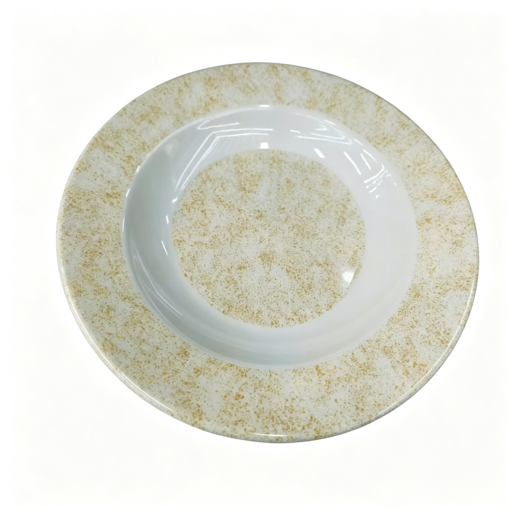 Direct sales from an export-oriented manufacturer of light brown textured melamine dinner plates in commercial stock. Durable and wear-resistant round melamine products Specification image
