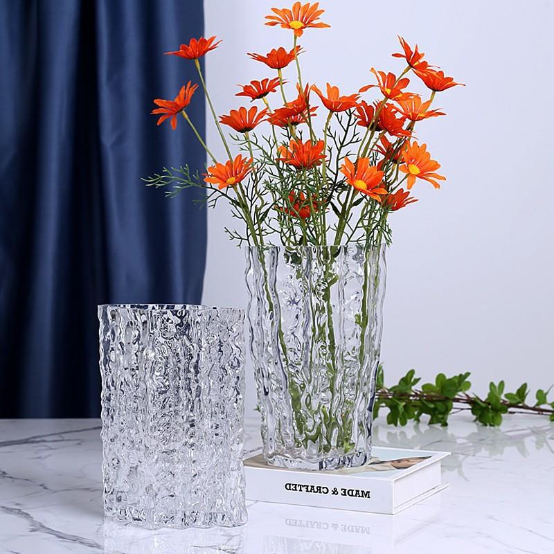Creative thickened glass transparent glacier three-dimensional relief vase and flower vases, Finnish Extreme series decorative model room ornaments Application Scenario