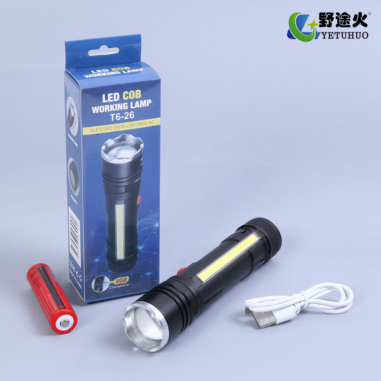 Powerful Outdoor Usb Charging Zoom T6 Long-Range Ultra-Bright Hand-Held Flashlight Cob Strong Magnetic Flashlight