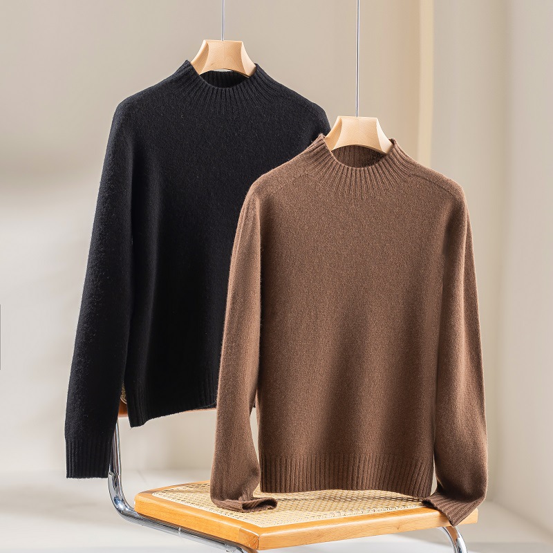 秋冬羊绒毛衫女士半高领纯色无缝一体加厚毛衣保暖长袖羊毛打底衫