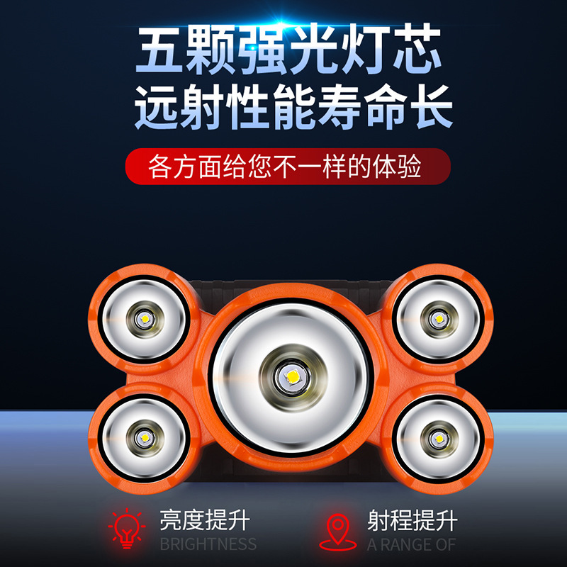 5-core high-power LED strong bald light, USB fast charging, outdoor camping lighting, waterproof night fishing, strong light long-range shooting Application Scenario