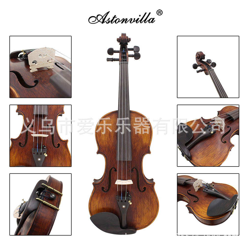 Violín hecho a mano matte 4/4 violín de color vintage para adultos profesional juego de violín de arce natural fabricante details Picture
