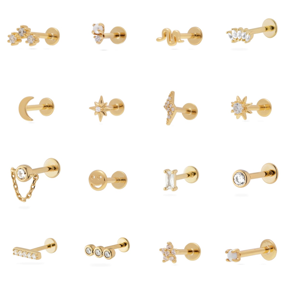 新款跨境耳钉18G不锈钢平头平推穿刺螺纹软骨耳饰欧美热销耳廓女