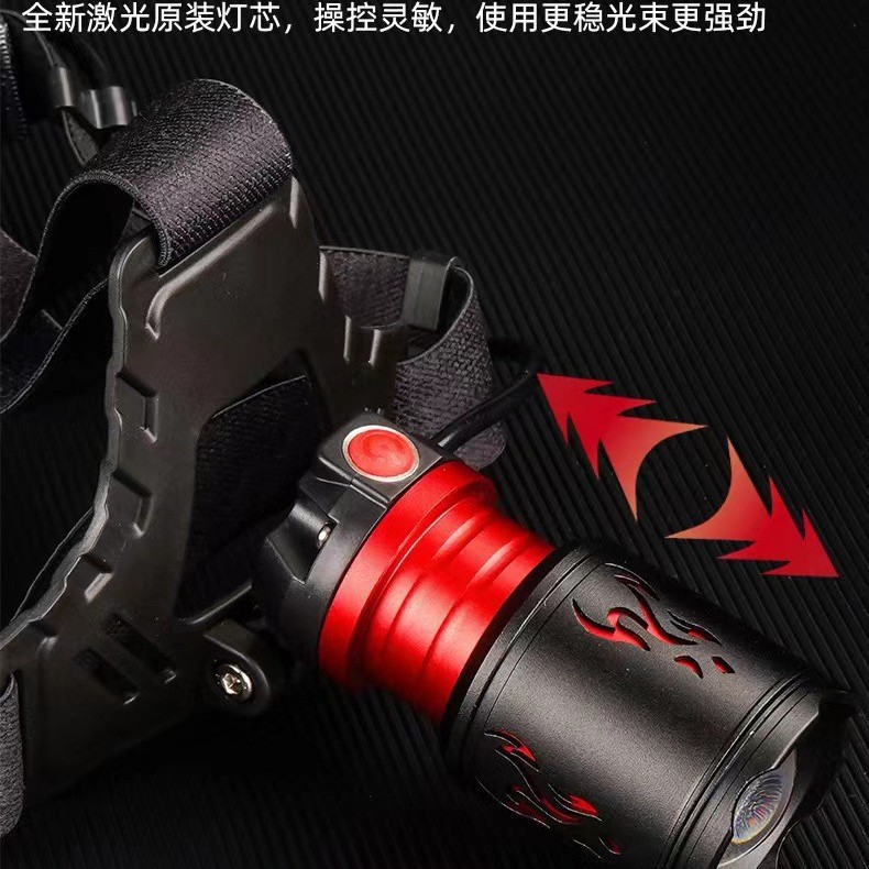 Headlamp, high-intensity white laser head-mounted flashlight, USB charging, outdoor emergency mountain climbing, fishing, zoom miner's lamp details Picture