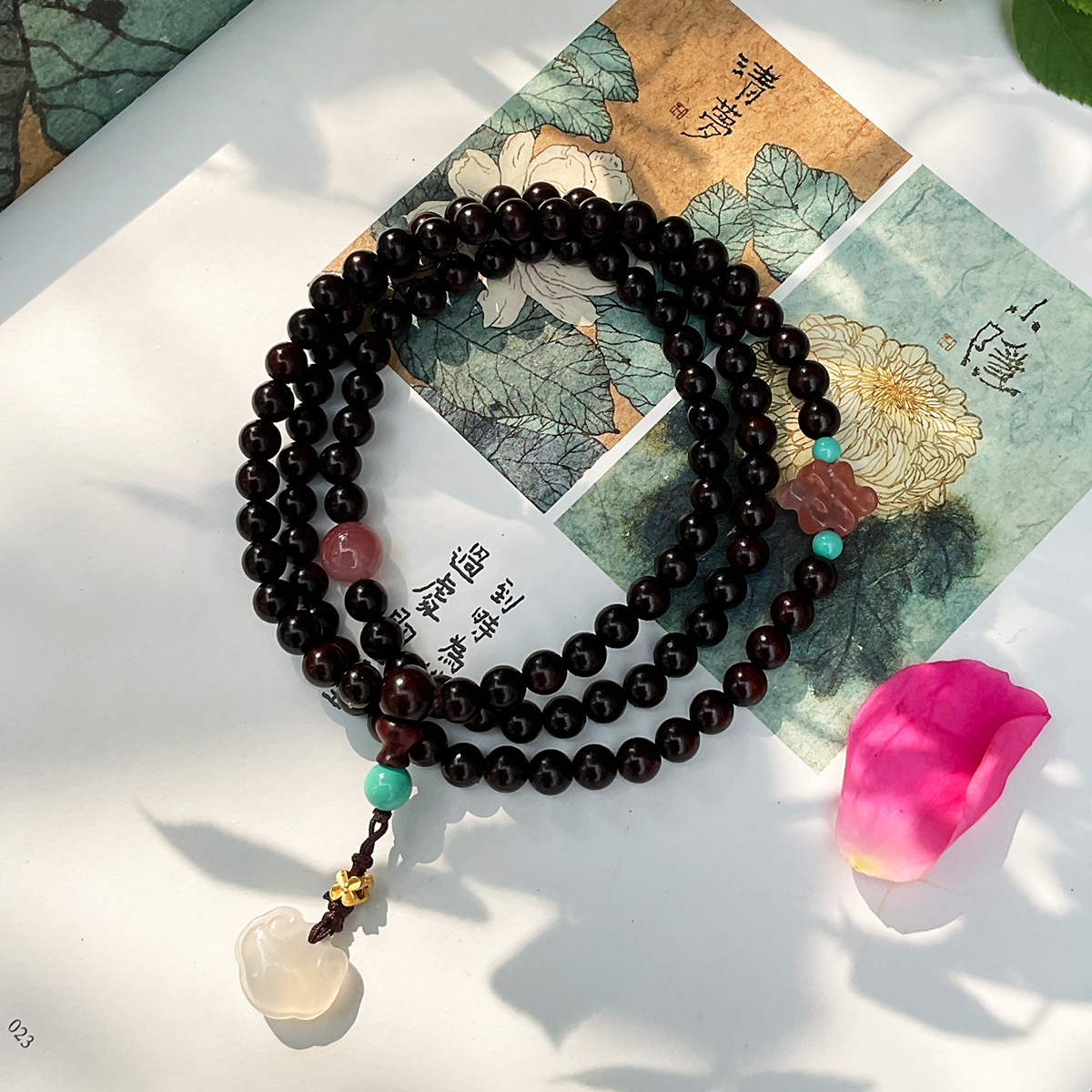 包浆6mm小叶紫檀108颗念珠佛珠男女手链金星老料印度紫檀木手串