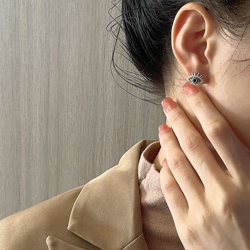 S925 Silver Needle Stud Earrings, Angel Devil's Eye, Exquisite Stud earrings, Zircon, Niche design, ins Earrings wholesale Specification image