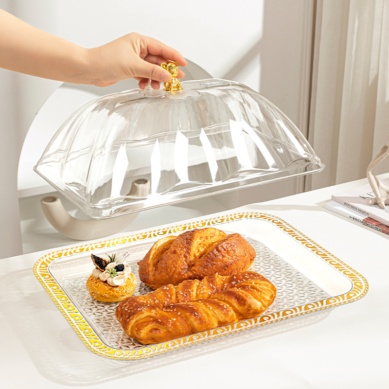 A rectangular plastic tray for home use, light luxury and high-end. It is used as a tea tray for the living room and a cake and pastry tray for the dining room to hold tea cups and water Specification image