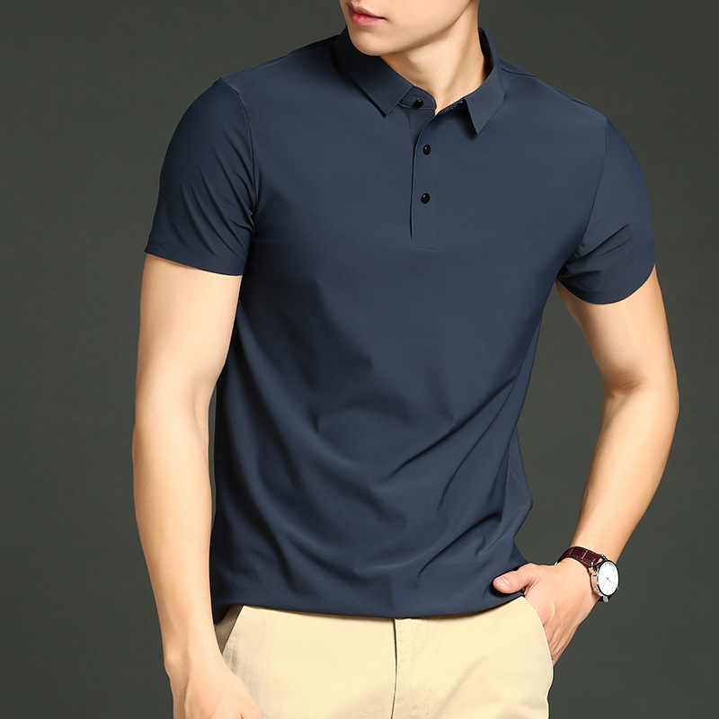 Summer thin breathable lapel short-sleeved T-shirt for men, business casual solid color T-shirt, traceless quick-drying ice silk Polo shirt details Picture