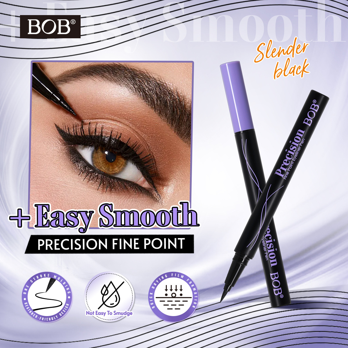 Cross-border bob smooth and long-lasting eyeliner pen, waterproof, non-smudge, long-lasting, quick-drying beginner eyeliner liquid pen, extremely fine for women