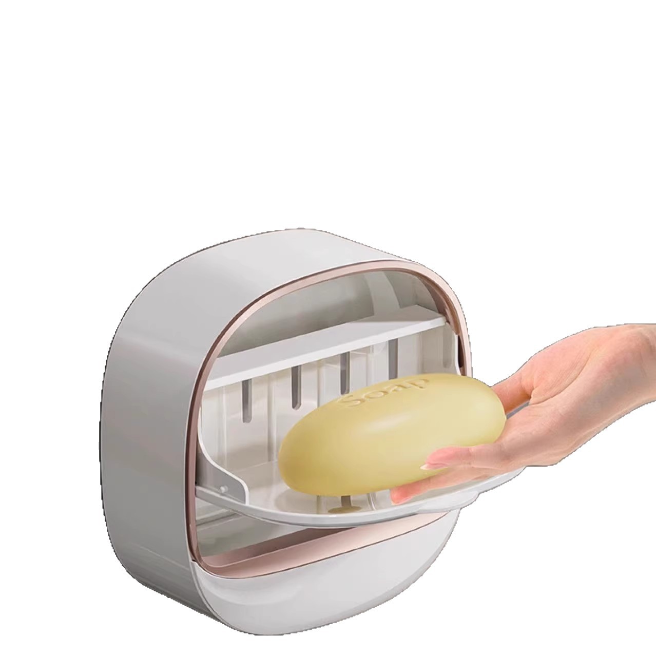 Light luxury soap box, soap box, high-end household storage rack, bathroom, toilet with lid, no need for drilling, wall-mounted draining Item Picture